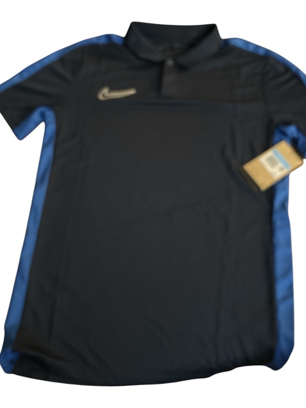 Nike DRI-FIT Black Polo with Blue Panels and Swoosh NWT Sz M